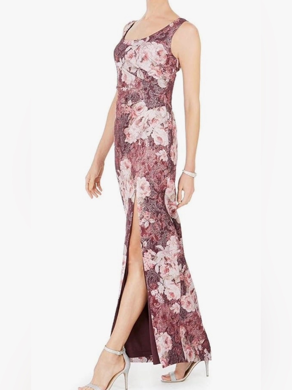 Adrianna Papell Floral Scoop Neck Maxi Dress in Dusty Rose and Blush 10 EUC - Picture 3 of 11